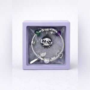 K-Pop Style Silver Charm Bracelet with Character Pendant & Crystal Beads